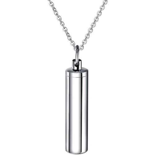 Kal-Memorial Bijoux Pendentif Urne Cendres Urne Pendentif Cylindre Acier Inoxydable Collier Argent, Acier Inoxydable