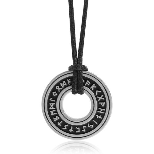 Kal-Collier Vintage Nordique Viking Runes Corsair Runique Ancien Futhark, Talisman En Anneau Cercle, Chaîne En Cuir, Bijoux Unisexes Pour Hommes Et Femmes, Idéal Pour Cadeau,Collier Homme Acier Inoxy