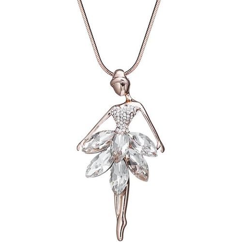 Kal-Collier De Mode Pour Les Femmes, Ballerina Collier Pendentif Avec Cristal Brillant Pour Les Filles À Longue Chaîne Collier Brillant Collier Strass