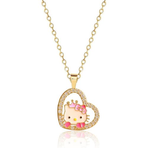 Kal-Collier Kitty Pour Fille Chat Pendentif Collier En Or Coeur Rouge/Blanc Strass Cristal De Bijoux Colliers Chat Mignon Hypoallergénique Cadeau Anniversaire Pour Femme