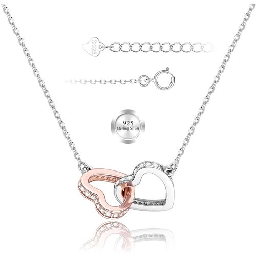 Kal-Collier Coeur Argent Sterling 925 Pour Femme Colliers D'amour Or Rose Argent 925 Pendentif Coeur Bijoux Chaîne Femme Coeur Cadeau Pour Petite Amie/Fille/Mère Anniversaire Fête Mères