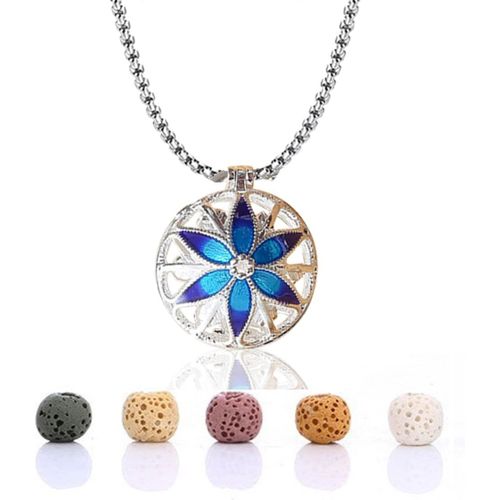 Kal-Collier Diffuseur Huiles Essentielles, Collier Femme Fantaisie, Inoxydable Bracelet D'aromathérapie Réglable Avec 5 Pierres De Lave, Bon Cadeau De Fête Des Mères Noël Saint-Valentin (D)