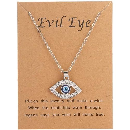 Kal-Collier Cristal Oeil Turc De Nazar En Cristal Fait Main,Mauvais ?il Collier Bracelet Ensemble Pour Femme,Saphir Résine Oeil Bleu Pendentif Pierre Perles Fait Main Protection Mal De Ojo Bijoux-Arg