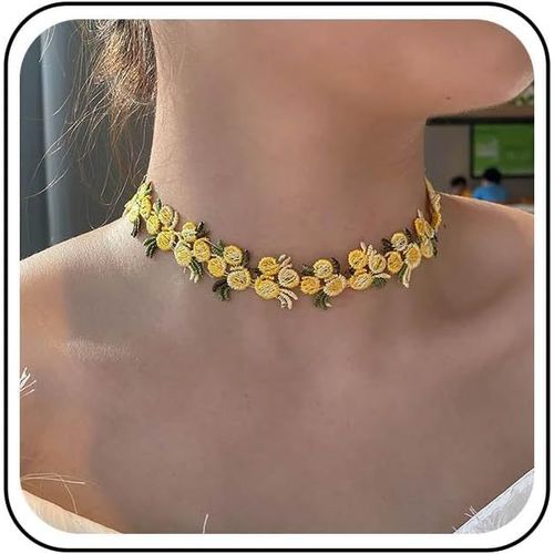 Kal-Collier Ras De Cou En Dentelle Boho Collier Ras De Cou Rose Jaune Collier Ras De Cou En Dentelle Vintage Collier Floral Bijoux Pour Femmes