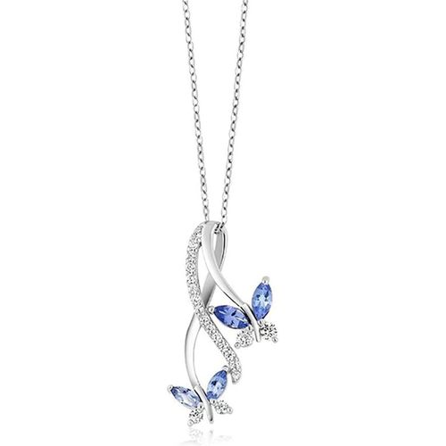 Kal-Collier Avec Pendentif Papillon En Argent Sterling - Avec Cristaux - Pour Femme - Bleu - 31,3 Cm - Useful Et Tendance, One Size Fits All, Argent Sterling