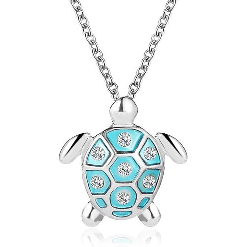 Kal-Collier Tortue Choker Collier Pendentif Tortue Argent Chaîne Cristal Bleu Collier Tortue Charme Mignon Animal Cristal Bijoux Cadeau Pour Femmes Filles
