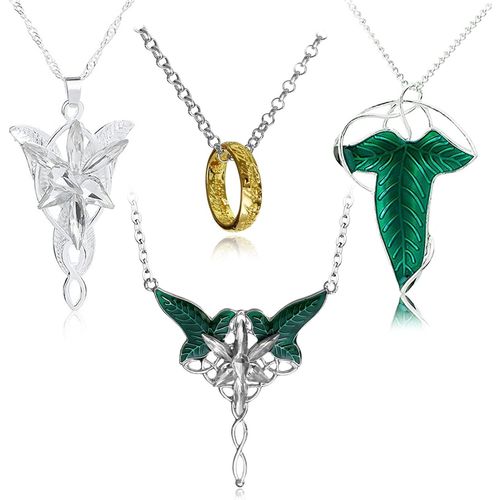 Kal-Lot De 4 Colliers Arwen Avec Pendentif Étoile Du Soir Et Pendentif En Forme De Feuille Verte, Métal, Pas De Gemme