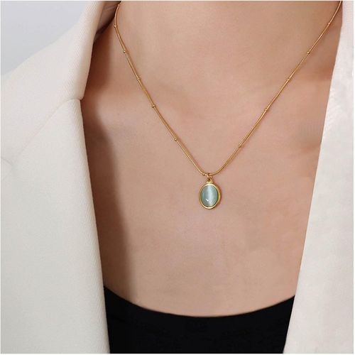 Kal-Collier Pendentif Bohème Vert Clair Collier Ras De Cou En Pierre De Lune Verte Naturelle Calcédoine Verte Collier Ras Du Cou Satellite Doré Collier Ras Du Cou Avec Pierre De Naissance Bijoux
