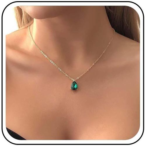 Kal-Collier Émeraude Larme Vintage Collier Pendentif Émeraude Verte Collier Ras De Cou Cristal Émeraude Collier Goutte D'eau Émeraude Cz Collier Chaîne De Mariage Émeraude