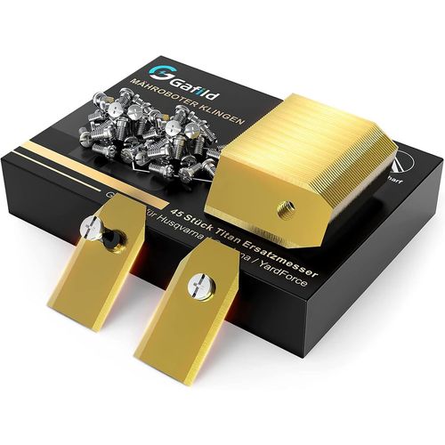KAL-Lame De Tondeuse, 45Pcs Acier Inoxydable Doré Titane Lame De Recharge Pour Faucheuses Pour Robots Tondeuses De Jardin Automower Avec Vis