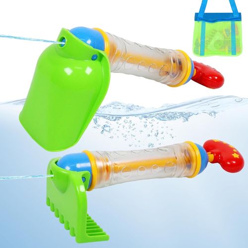 Kalanka-2 Pièces Pistolet A Eau, Jouet Pistolet À Eau Pour Enfant, Puissant Pistolet À Eau Avec Pelles De Plage Et Sac Plage Jouet, Jouets De L'eau Pour Enfants Pour La Piscine Extérieure Et La Plage