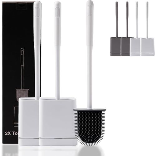 KALANKA-+30 Club Brosse De Toilette en Silicone - Lot De 2 Brosses De Toilette Haut De Gamme- Brosse Toilettes WC Et Base en Silicone avec Système De Séchage Rapide pour Le Nettoyage des Toilettes (B