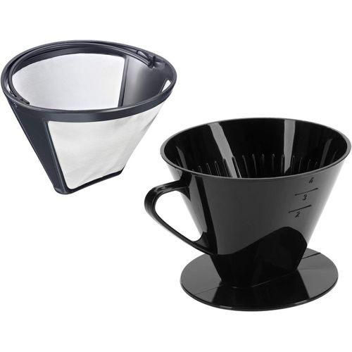 KALANKA-Set de Café, 2 pièces, Filtre permanent + Filtre à Café de Taille 4, Acier inoxydable/plastique, Café, Four, Argenté/Noir, 244322E7