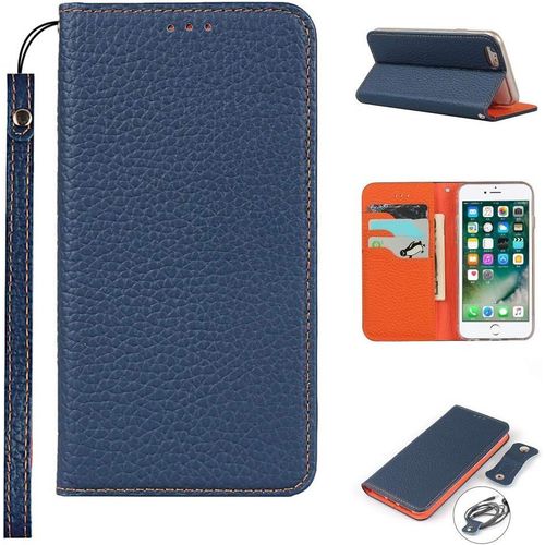 Iphone 6 Plus Coque,Iphone 6s Plus Coque,Premium Cuir Veritable Flip Portefeuille Etui En Cuir,[3 Fentes][Fermeture Magnetique],Coque Housse Etui Pour Iphone 6 Plus/6s Plus - Bleu Fonce