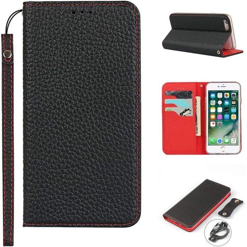 Iphone 6 Plus Coque,Iphone 6s Plus Coque,Premium Cuir Veritable Flip Portefeuille Etui En Cuir,[3 Fentes][Fermeture Magnetique],Coque Housse Etui Pour Iphone 6 Plus/6s Plus - Noir