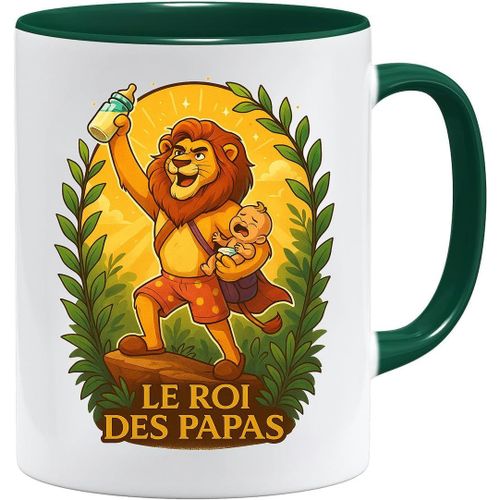 Kalanka-Junglemug ¿ Cadeau Fête Des Pères Papa | Mug Le Roi Des Papas Lion Humour Dessin Animé | Tasse Rigolote Papa Bébé Roi Du Foyer | Idée Cadeau Homme Original