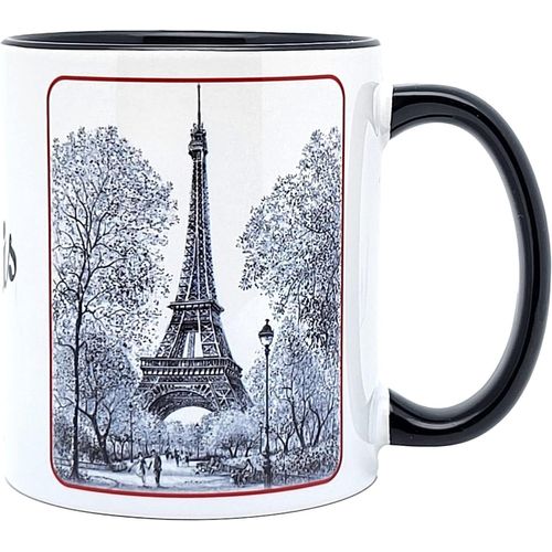 Kalanka-- Paris, La Tour Eiffel Et L'arc De Triomphe - Mug Céramique 325 Ml - Tasse-Cadeau Unique Avec Les Magnifiques Paysages Parisiens - Imprimé En France - Blanc Et Noir