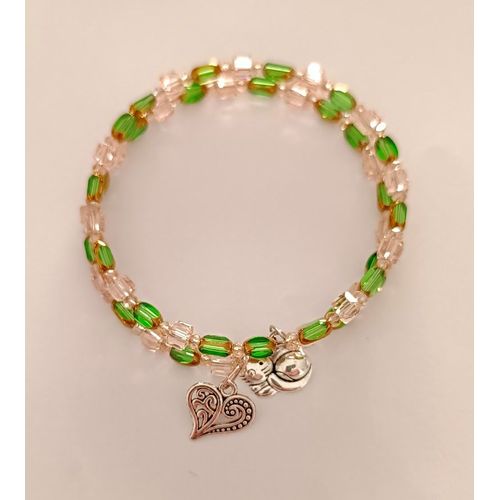 Bracelet En Perles De Cristal Vert/Rose Clair