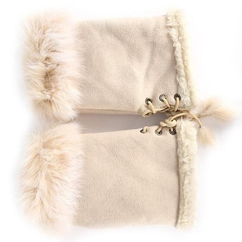 Paire De Gants Chauds D'hiver Pour Femmes, En Fausse Fourrure De Lapin, Chauffe-Poignet, Sans Doigts, Mw