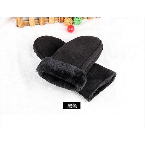 Gants En Cuir Fausse Peau De Mouton Pour Hommes Et Femmes, Mitaines Chauffantes En Fourrure, Cuir Suédé, Gants D'hiver En Plein Air Épais Et Chauds En Cachemire Pour Hommes Noirs