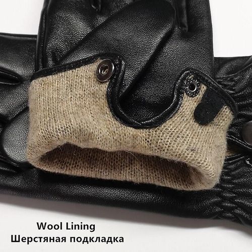 Gants D'hiver Hommes Gants En Cuir Véritable Écran Tactile Noir Doublure En Laine De Peau De Mouton Véritable Gants De Conduite Chauds Nouveau M Doublure En Laine Noire