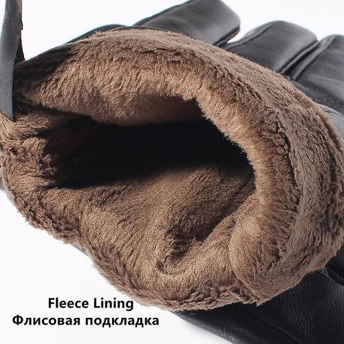 Gants D'hiver Hommes Gants En Cuir Véritable Écran Tactile Noir Doublure En Laine De Peau De Mouton Véritable Gants De Conduite Chauds Nouveau M Doublure En Polaire Noire