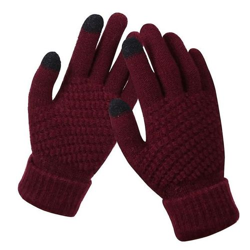 Gants Chauds Et Épais Pour Hommes Et Femmes, Mitaines D'hiver Tricotées À Doigt Complet Pour Filles Et Femmes, Gants Solides Pour Écran Tactile, Taille Unique, Rouge Vin, Nouvelle Collection
