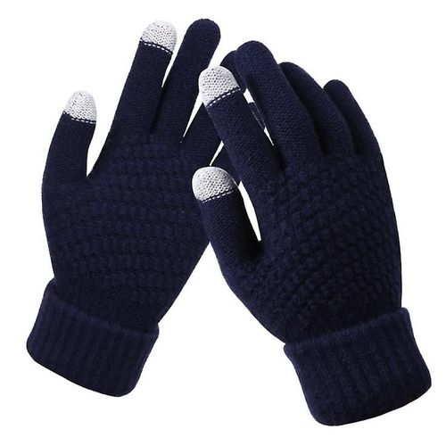 Gants Chauds Et Épais Pour Hommes Et Femmes, Mitaines Tricotées Pour Doigt Complet, Solides, Pour Écran Tactile, Taille Unique, Bleu Marine, Nouvelle Collection Hiver