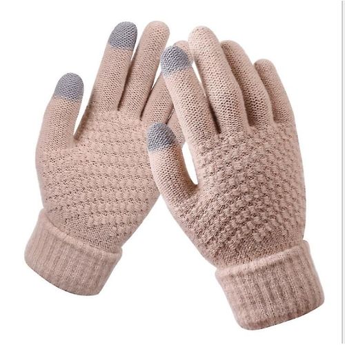 Gants Chauds Et Épais Pour Hommes Et Femmes, Mitaines Tricotées Pour Doigt Complet, Solides, Pour Écran Tactile, Taille Unique, Beige, Nouvelle Collection Hiver