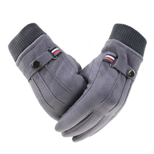 Gants D'hiver Pour Hommes Écran Tactile En Daim Gants Chauds À Doigts Fendus Cyclisme En Plein Air Boucle Épaissie Conduite Masculine Mitaines Coupe-Vent Taille Unique Gris
