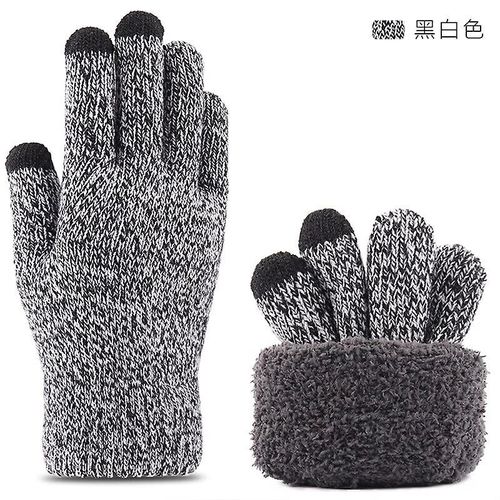 Hiver Couple Double Couche Épais Cachemire Élastique Écran Tactile Gant De Conduite Hommes Velours Laine Tricot Antidérapant Cyclisme Mitaine Chaude Taille Unique Noir Blanc 2