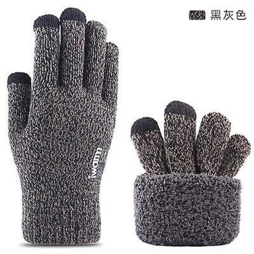 Hiver Couple Double Couche Épais Cachemire Élastique Écran Tactile Gant De Conduite Hommes Velours Laine Tricot Antidérapant Cyclisme Mitaine Chaude Taille Unique Noir Gris