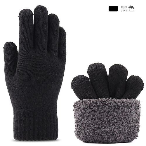 Hiver Couple Double Couche Épais Cachemire Élastique Écran Tactile Gant De Conduite Hommes Velours Laine Tricot Antidérapant Cyclisme Mitaine Chaude Taille Unique Noir 2