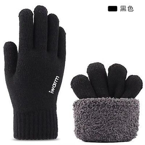 Hiver Couple Double Couche Épais Cachemire Élastique Écran Tactile Gant De Conduite Hommes Velours Laine Tricot Antidérapant Cyclisme Mitaine Chaude Taille Unique Noir
