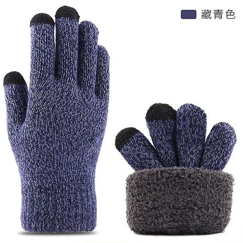Hiver Couple Double Couche Épais Cachemire Élastique Écran Tactile Gant De Conduite Hommes Velours Laine Tricot Antidérapant Cyclisme Mitaine Chaude Taille Unique Bleu 2