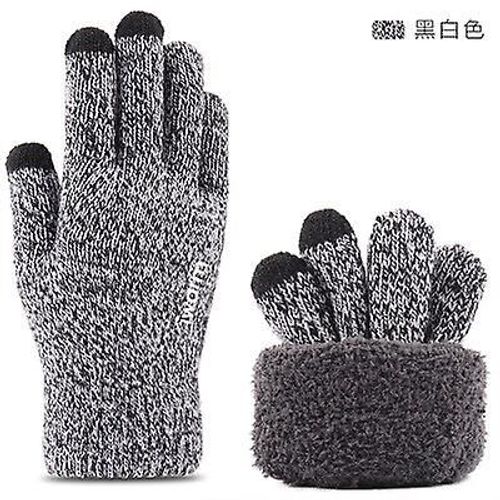 Hiver Couple Double Couche Épais Cachemire Élastique Écran Tactile Gant De Conduite Hommes Velours Laine Tricot Antidérapant Cyclisme Mitaine Chaude Taille Unique Noir Blanc