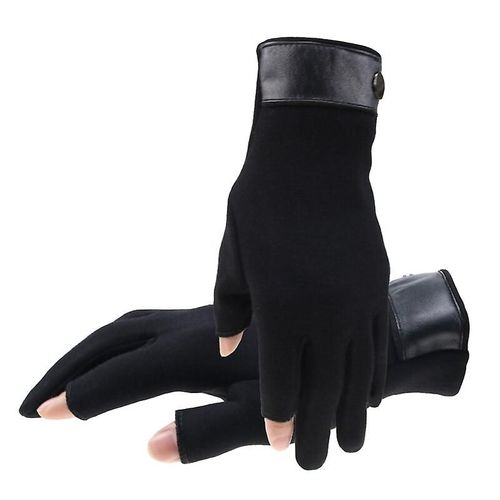 Mitaine D'hiver Pour Hommes, 2 Doigts Exposés, Garde Au Chaud, Écran Tactile, Coupe-Vent, Mince, Conduite, Antidérapant, Pêche En Plein Air, Gants Pour Hommes, Taille Libre, Noir