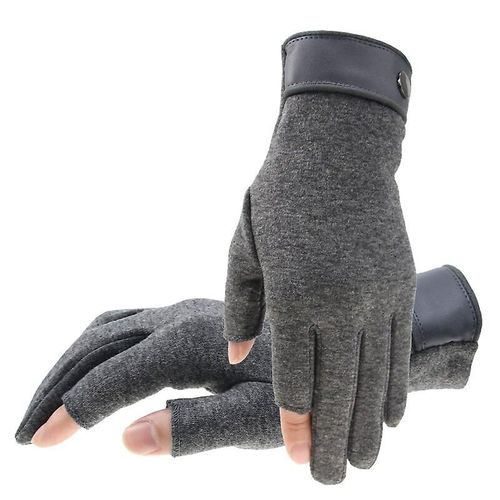Mitaine D'hiver Pour Hommes, 2 Doigts Exposés, Garde Au Chaud, Écran Tactile, Coupe-Vent, Mince, Conduite, Antidérapant, Pêche En Plein Air, Gants Pour Hommes, Taille Libre, Gris