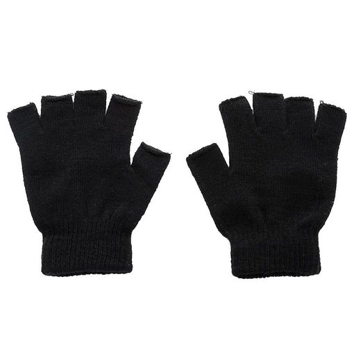Gants Tricotés Sans Doigts Pour Hommes, Noirs, Extensibles, Élastiques, Chauds, Demi-Doigt, Pour Cyclisme, Automne Et Hiver, Nouvelle Collection, Noir