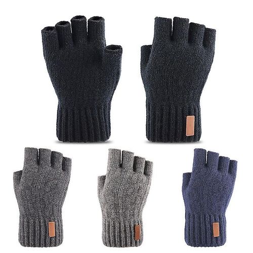 Gants Tricotés Sans Doigts Pour L'hiver, Épais Et Chauds Pour Écran Tactile, Unisexe, Extensibles, Élastiques, Chauds, Demi-Doigts, Gants De Cyclisme, Taille Unique, Vin Rouge