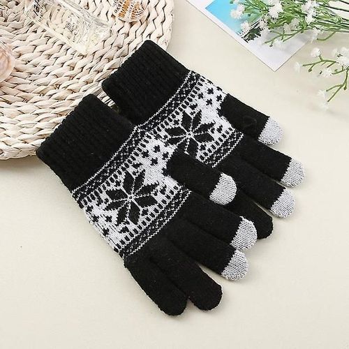 Gants Tricotés Sans Doigts Hiver Épaissir Gants Chauds Pour Écran Tactile Unisexe Extérieur Extensible Élastique Chaud Demi Doigt Gants De Cyclisme Taille Unique Noir Blanc