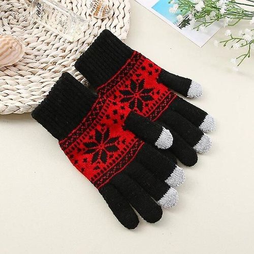 Gants Tricotés Sans Doigts Hiver Épaissir Gants Chauds Pour Écran Tactile Unisexe Extérieur Extensible Élastique Chaud Demi Doigt Gants De Cyclisme Taille Unique Noir Rouge