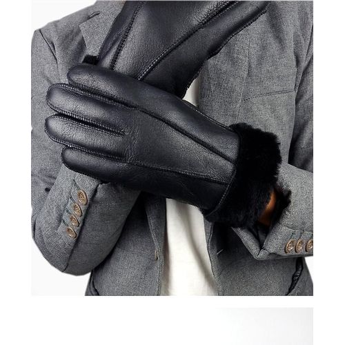 Nouveaux Hommes Gants D'hiver Chauds Gants En Fourrure De Mouton Véritable Pour Hommes Fourrure De Chèvre Thermique Cachemire En Cuir Véritable Gants De Neige En Cuir Manuel Taille Unique Noir A