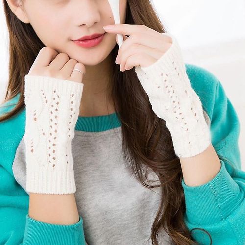 La Maxpa Gants Pour Femme Élégants Chauffe-Mains D'hiver Pour Femme - Tricot Au Crochet - Mitaines En Fausse Laine - Gants Chauds Sans Doigts - Blanc