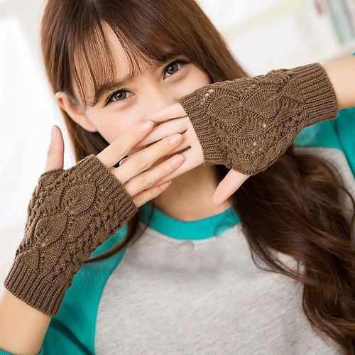 La Maxpa Gants D'hiver Élégants Pour Femme - Chauffe-Mains - Tricot Au Crochet - Mitaines En Fausse Laine - Gants Chauds Sans Doigts - Vieux Kaki