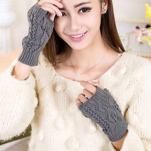 La Maxpa Gants Pour Femme Élégants Chauffe-Mains D'hiver Pour Femme - Tricot Au Crochet - Mitaines En Fausse Laine - Gants Chauds Sans Doigts - Gris Moyen