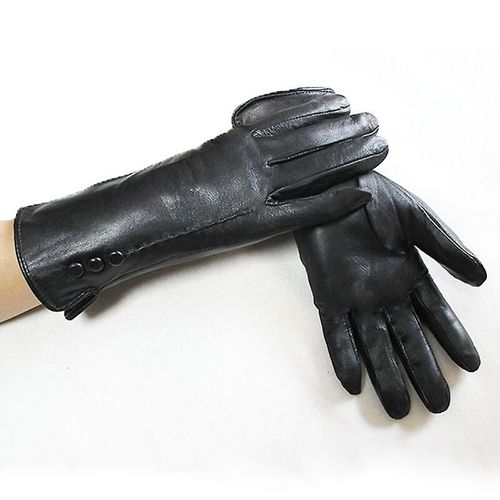 Gants En Cuir Pour Femmes, En Velours, Automne Et Hiver, Chauds, Noirs, Courts, Pour L'équitation En Plein Air, En Peau De Mouton, 8.5, Noir