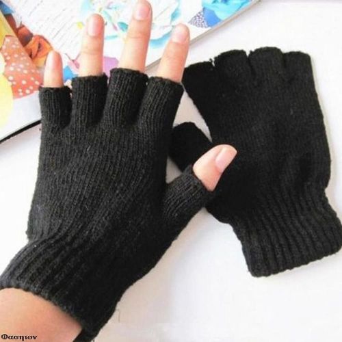 Mode Noir Court Demi Doigt Sans Doigts Laine Tricot Poignet Gant Hiver Gants Chauds Entraînement Pour Femmes Et Hommes Taille Unique Glv0048bk