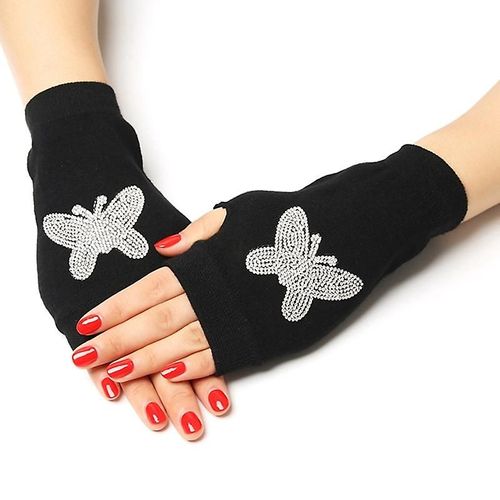 Mode Noir Court Demi Doigt Sans Doigts Laine Tricot Poignet Gant Hiver Gants Chauds Entraînement Pour Femmes Et Hommes Taille Unique Glv1633bk5