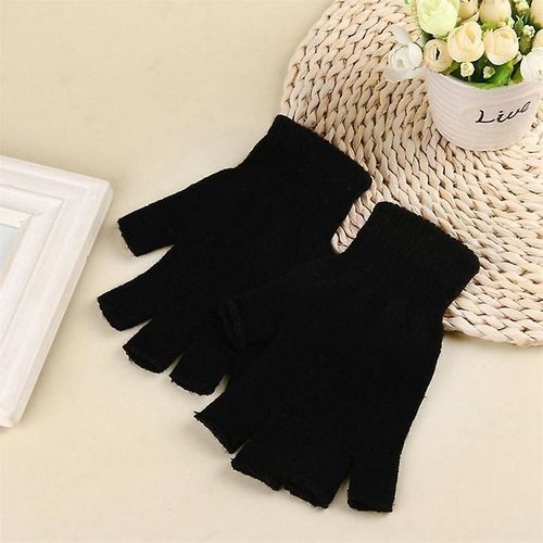 Mode Noir Court Demi Doigt Sans Doigts Laine Tricot Poignet Gant Hiver Gants Chauds Entraînement Pour Femmes Et Hommes Taille Unique Glv0352bk